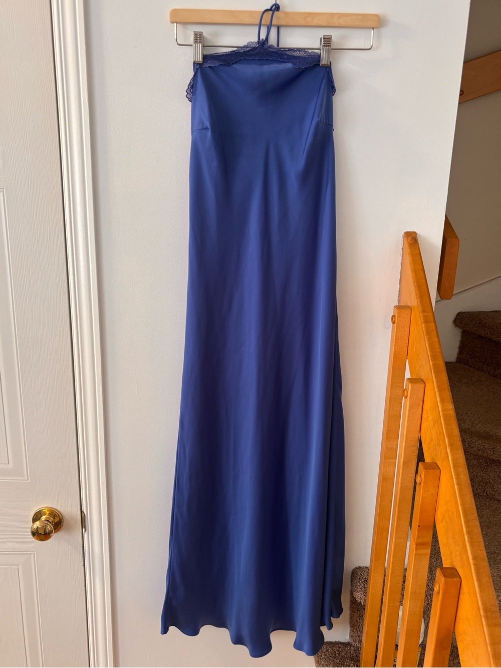 Meshki Royal Blue Satin Halter Midi Dress - Picture 2 of 3